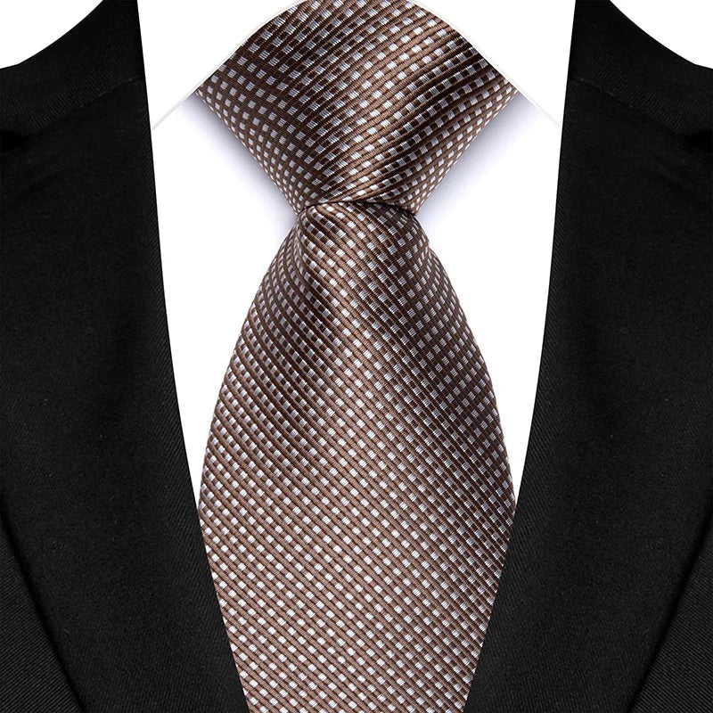 Luxury 8CM Mens Necktie Brown Orange Color Dot Stripes Ties For Man Groom Jacquard Woven Neck Tie For Business Wedding Party