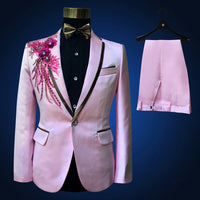 New Black Wedding Groom Tuxedos Suit Men Fashion Paillette Embroidered Male Singer Performance Party Prom Blazer Suit 4 Pcs