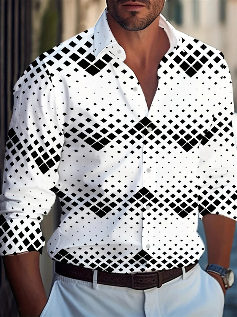 2025 Men's Button Casual Shirt Spring/Summer Printed Long Sleeve Daily Fashionable and Comfortable Top
