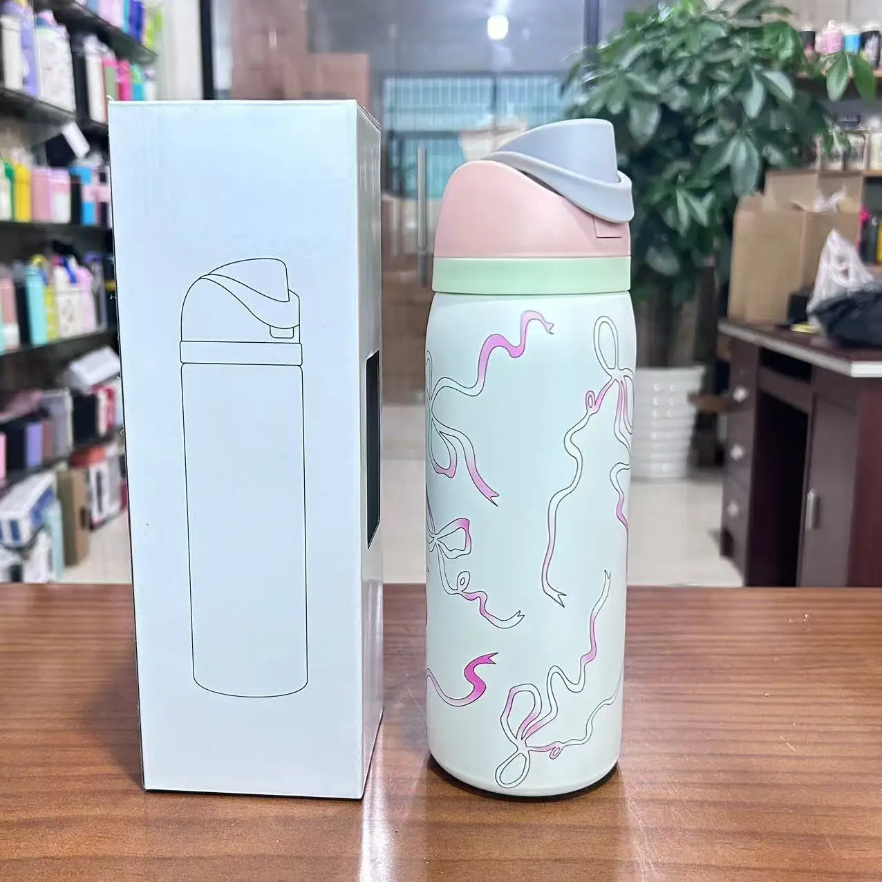 Niebieska butelka termiczna z gradientem, wytrzymały, pogrubiony kubek termiczny na Walentynki, Boże Narodzenie, prezent urodzin