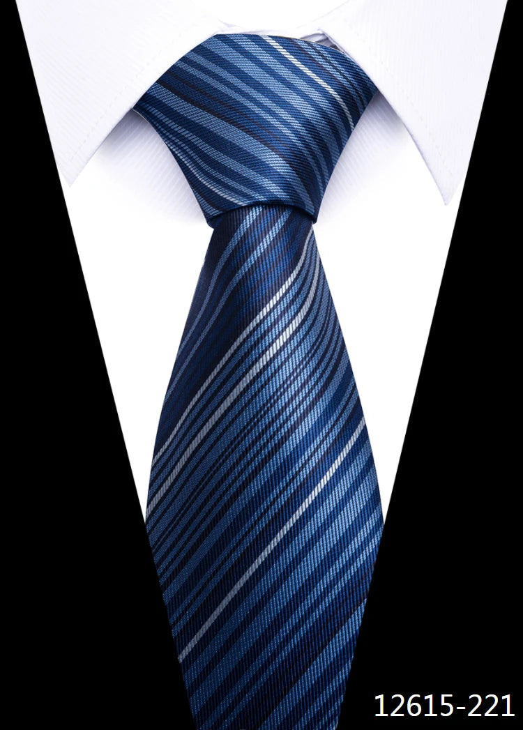 Newest Style 8 cm Necktie Man Blue Golden Striped Wedding Accessories Performance Tie Men Necktie Gravatas Fit Business