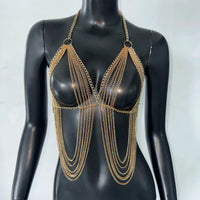 New Variety Of Body Chain Temperament White Pearl Suspender Silver Chain Top Metal Layered Fashionable Women's Clothing