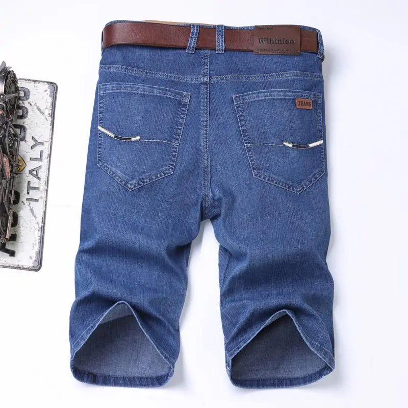2025 New Denim Shorts for Men's Spring and Summer Trendy Brand Thin, Elastic, Loose, Straight, Casual, Five Point Middle Pants
