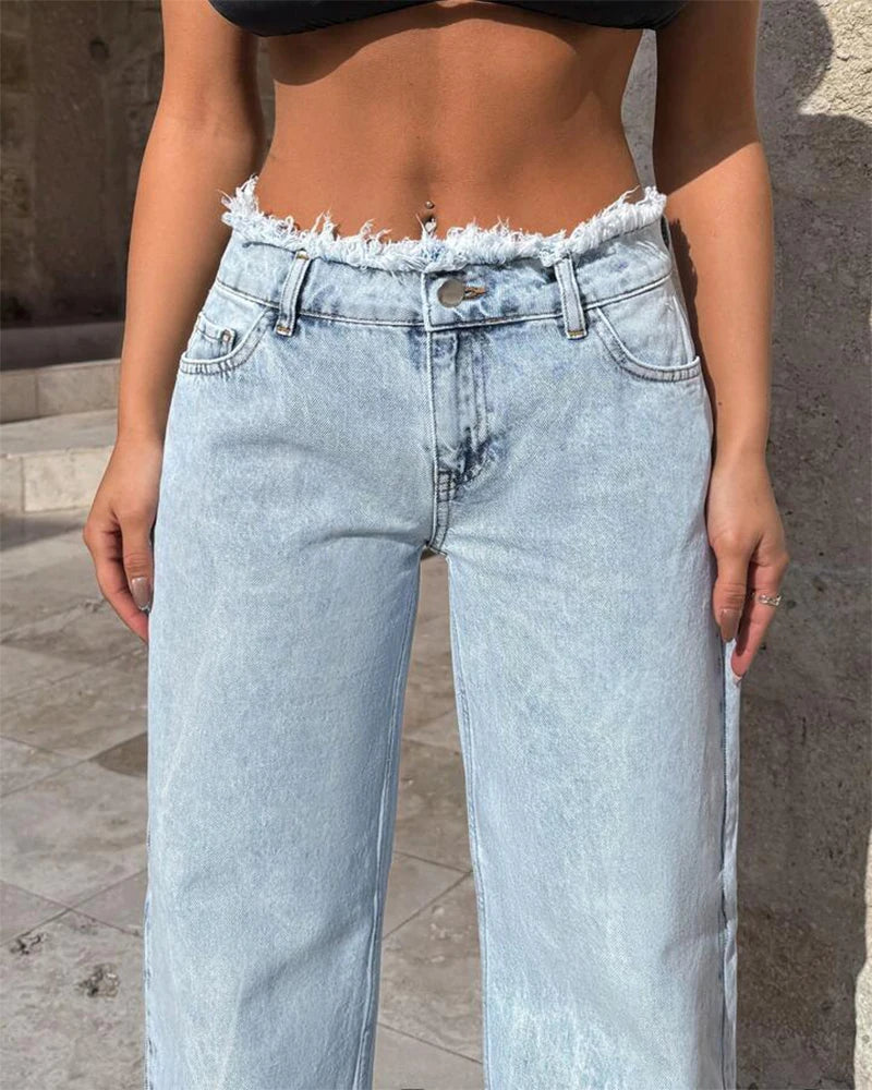 Women's Designer Raw Hem High Waisted Wide Leg Jeans 2025 New Slimming Floor-Length Casual Trousers Loose Fit Trendy