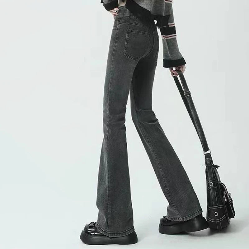 Summer Flared Jeans Women Cotton Vintage Blue Denim Pants Streetwear Elastic High Waist Slim Harajuku Trousers