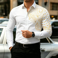 2026 New Men's Long-Sleeve Shirt, Fashionable Pattern Print, Slim Fit, European Size Business Casual Men's Top, Sizes XS-6XL