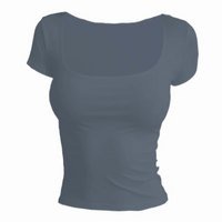 Short Sleeve T-shirt for Women Summer 2026 Solid Color Elastic Square-cut Collar slim fit Tops Sexy Y2k Street Wear Tee Fashion