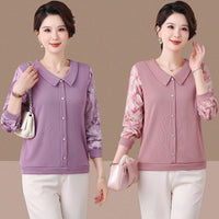 Women Spring  Chiffon Blouses Shirts Lady Casual Turn-down Collar Patchwork Chiffon Blusas Tops