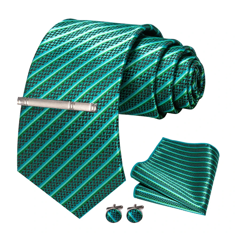JEMYGINS Men Green Ties Striped Tie Paisley Silk Wedding Tie For Men Necktie Hanky Cufflink Set Party Business Fashion Designer