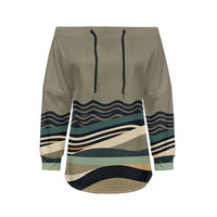 Trendy Off-Shoulder Sweatshirts with Striped & Polka Dot Patterns Drawstring Casual Loose-Fit Top for Women Casual Streetwear