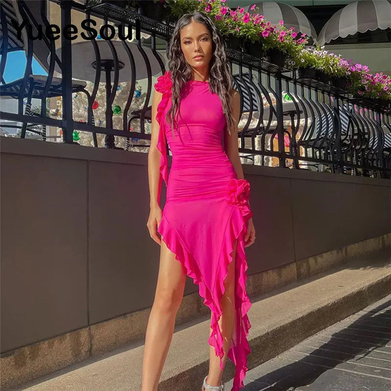 Pink Women Dress Sleeveless Slim Sexy Elegant Mini Dresses 2023 New In Summer Y2K Sweet Party Prom Chic Prom Evening Dresses