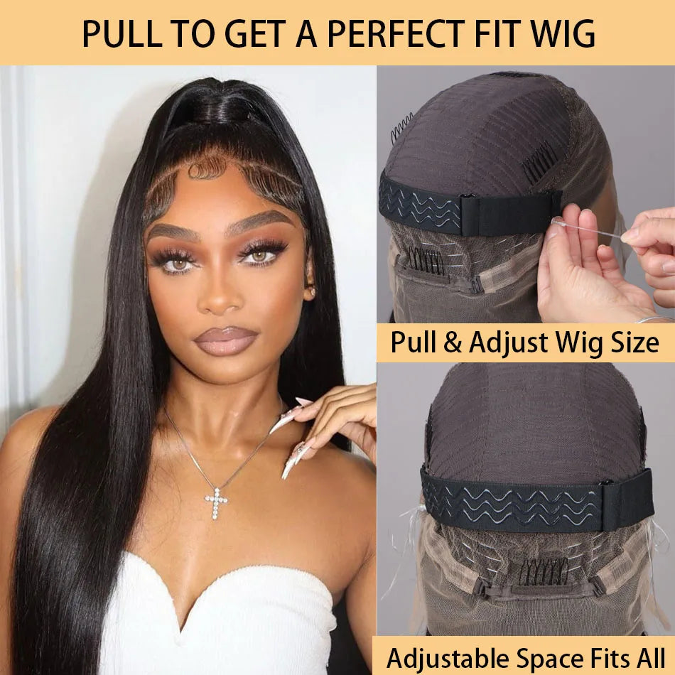 Invisi Strap 360 Glueless Full Lace Front Wigs Human Hair HD Straight 13x4 Lace Frontal Wig Pre Plucked Drawstring Wig for Women