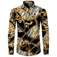 Fashion Luxury Golden Flower Print Men's Shirts Baroque Style Short/Long Sleeve Lapel Button Up Tops Social Hawai Party Cardigan