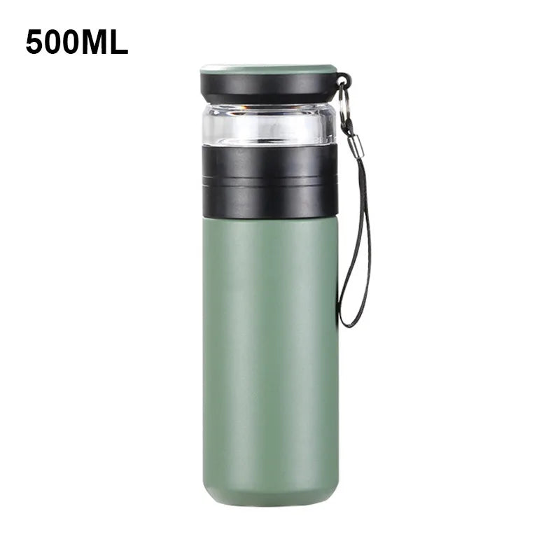 Insulated Cup with Filter Stainless Steel Tea Bottle Tea Infuser Vacuum Cup with Glass Infuser Separates Tea and Water 500ML