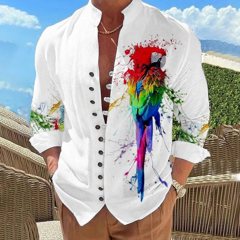Men Shirts New Print Button Shirt Fashion Stand Collar Loose Fitting Men's Shirts Casual Streetwear Comfortable