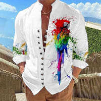 Men Shirts New Print Button Shirt Fashion Stand Collar Loose Fitting Men's Shirts Casual Streetwear Comfortable