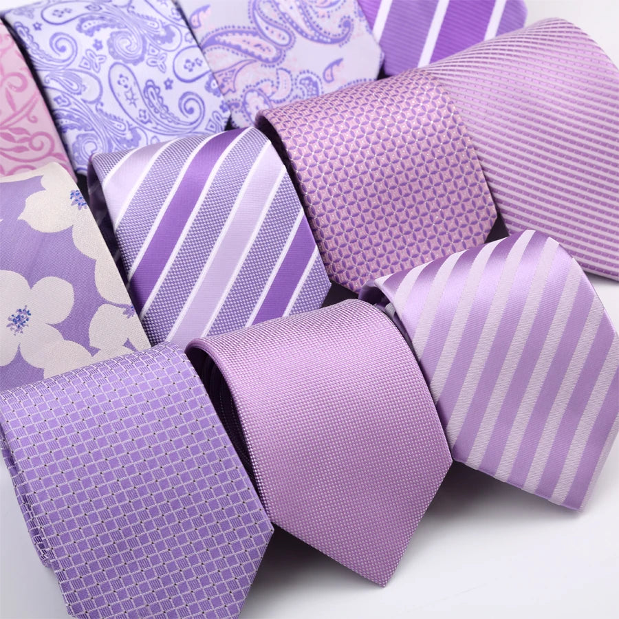 Luxury 8CM Mens Necktie Purple Color Stripes Floral Plaid Solid Dot Ties For Man Groom Neck Tie For Business Wedding Party