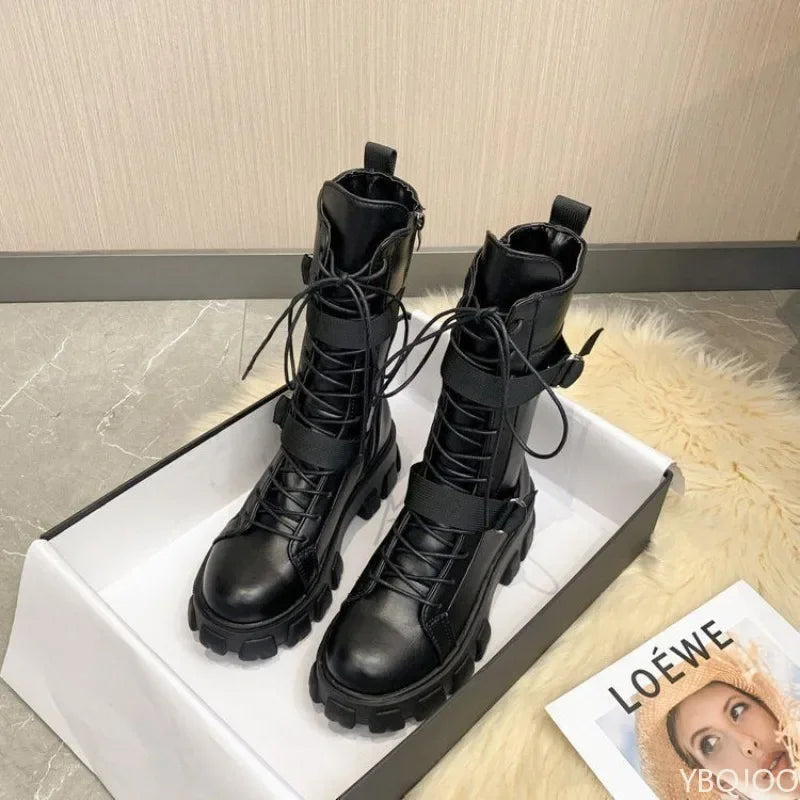 Elegant minimalist Women's Boots women shoes Fashionable versatile new spring Autumn New comfortable Thick-heeled Shoes