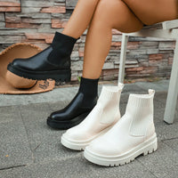 2025 Autumn Winter Fashion Women Chelsea Boots Leather High Heels Boots Platform Shoes Ladies Knitted Sexy Ankle Boots