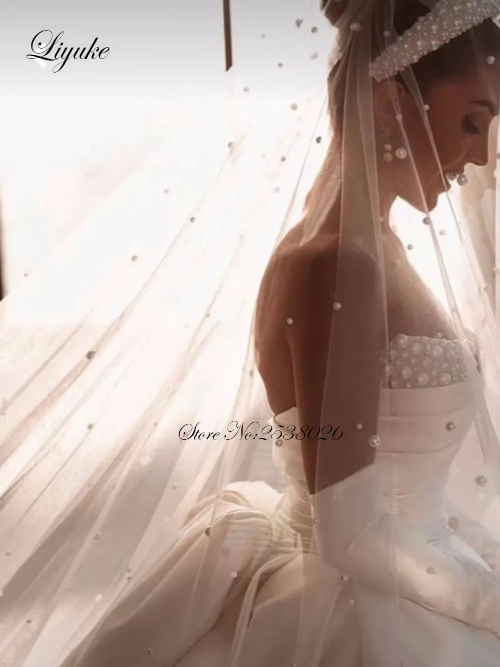 Liyuke Luxury Tiered Satin Ball Gown Wedding Dress Robe De Marriage Sleeveless Beading Pearls Off The Shoulder Bridal  Skirts