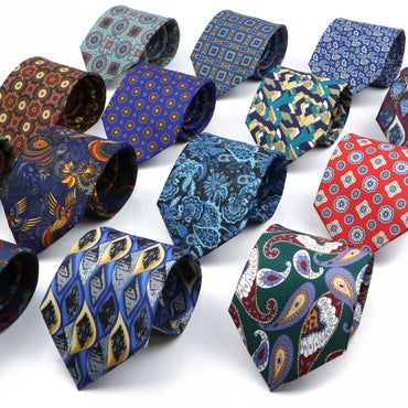 Vintage Men's Tie Geometry Paisley Khaki Blue Necktie Soft Chic Bohemian Print 9cm Ties For Men Wedding Business Daily Accessory