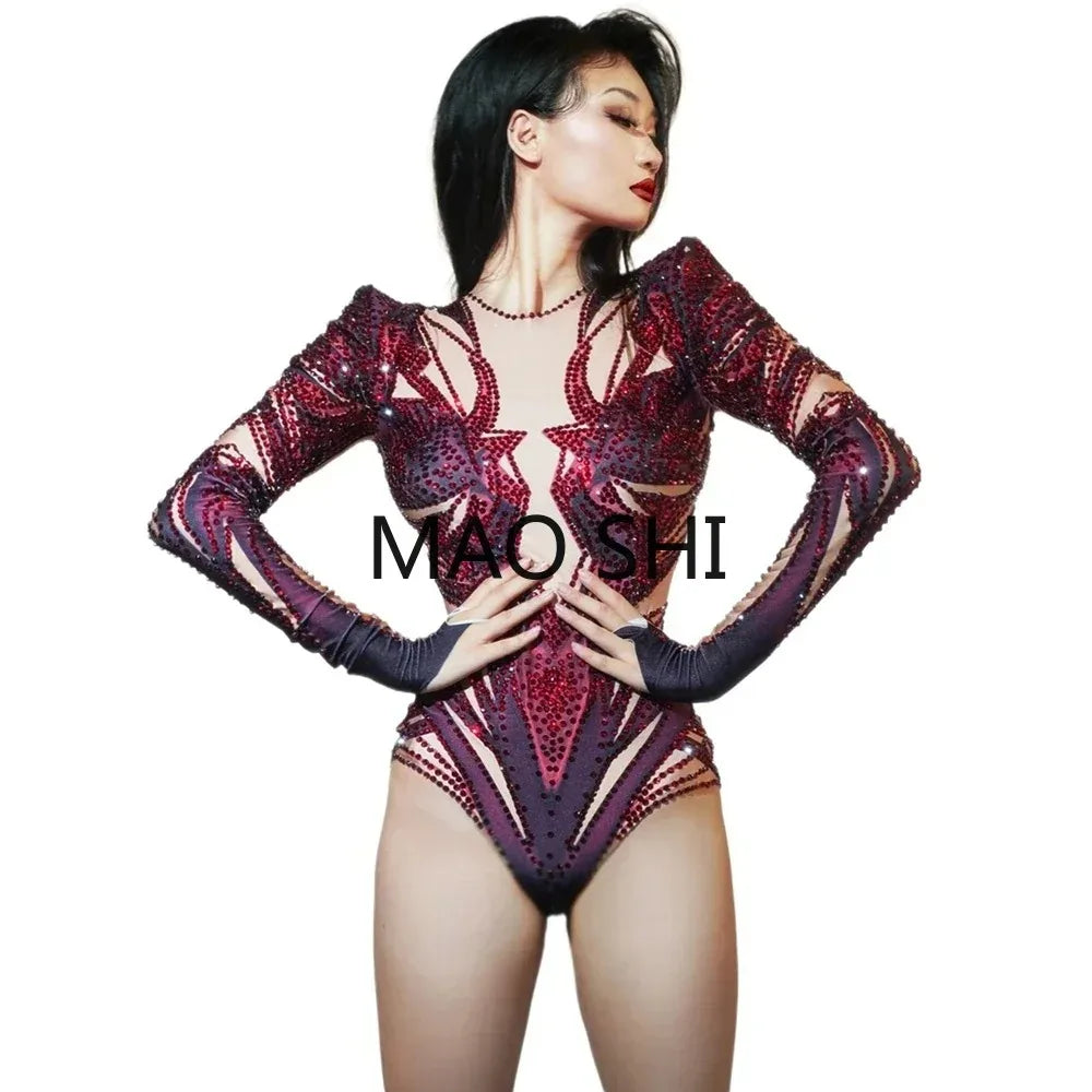 Sexy Sparkly Blue Crystals Leotard Nightclub Birthday Celebrate Dj Rhinestones Bodysuit Dance Costume Stage Photoshoot Wear