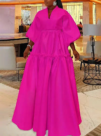 Women Minimalist Solid Color Puff Sleeves Falbala Party Evening Dress  New Spring Autumn Loose Casual Maxi Dresses