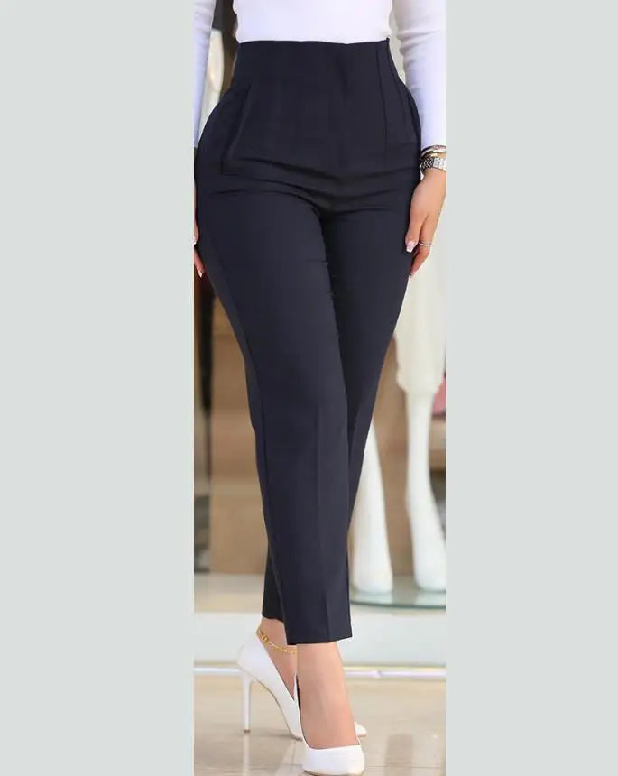 Elegant High Waist Cropped Work Pants for Women Black All-Match Daily Office Formal Wear Fashion Women's Trousers OL