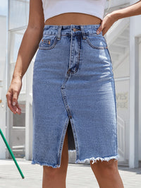 Women High Waist Denim Skirts Summer Mid-length Jeans Skirt