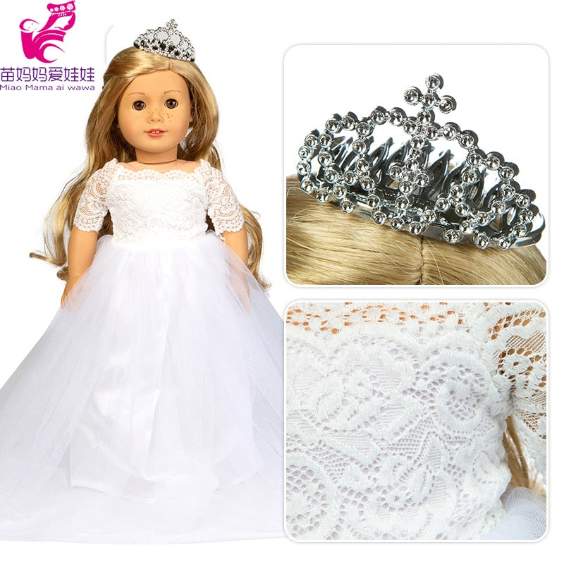 18 Inch Dolls Pink Wedding Dress with Crown for 43cm Baby Doll Dress for 18" American Og Girl Doll Clothes