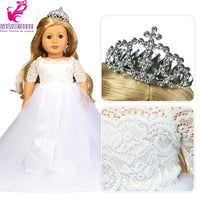 18 Inch Dolls Pink Wedding Dress with Crown for 43cm Baby Doll Dress for 18" American Og Girl Doll Clothes