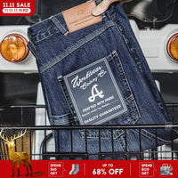 Maden Retro Blue Logging Mens Jeans with Washed Denim Loose Fit Cotton And Non-Elastic Waist Daily Wear Casual Pants