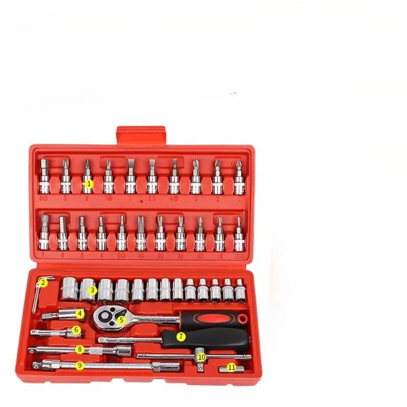 46pcs Car Repair Tool Kit Socket Set Car Repair Tool Ratchet Torque Wrench Combo Auto Repairing Tool Set