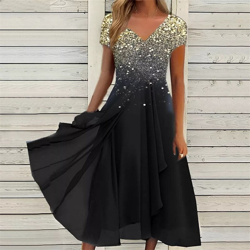 Chiffon Splicing Women's Dresses Fashion Urban Casual V Neck Long Slee –  Mega Mart Center