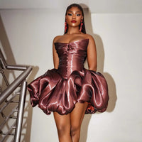 Flowing Aso Ebi Style Birthday Dress Short Ruffles Cocktail Party Dresses Strapless Mini Wedding Guest Gown African Party Dress
