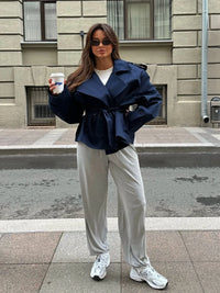 Women V-neck Lapel Belt Trench Coat Fashion Lace Up Full Sleeve Button Short Thin Windbreak 2025 New Lady Daily Street Outerwear