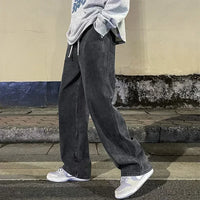 Autumn Korean Fashion Baggy Jeans For Men Classic Drawstring Straight Wide-leg Denim Pants Casual Y2K Vintage Jean Trousers