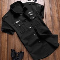 2023 New Mens Military Shirt Men Short Sleeve Cargo Shirts 100% Cotton Casual Solid Shirt Male Pocket Work Shirt