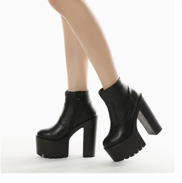 Sexy Black Bootes Round Toe Ankle Boots for Women High Quality Fashion Sale Winter New Woman Nightclub women's thick short boots