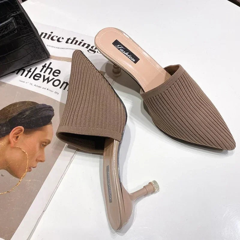 Shoes for Women 2025 Spring/Summer New High-heeled Slippers Women's Fashion Baotou Thin Heels Pointed Lazy Half Drag Sandals