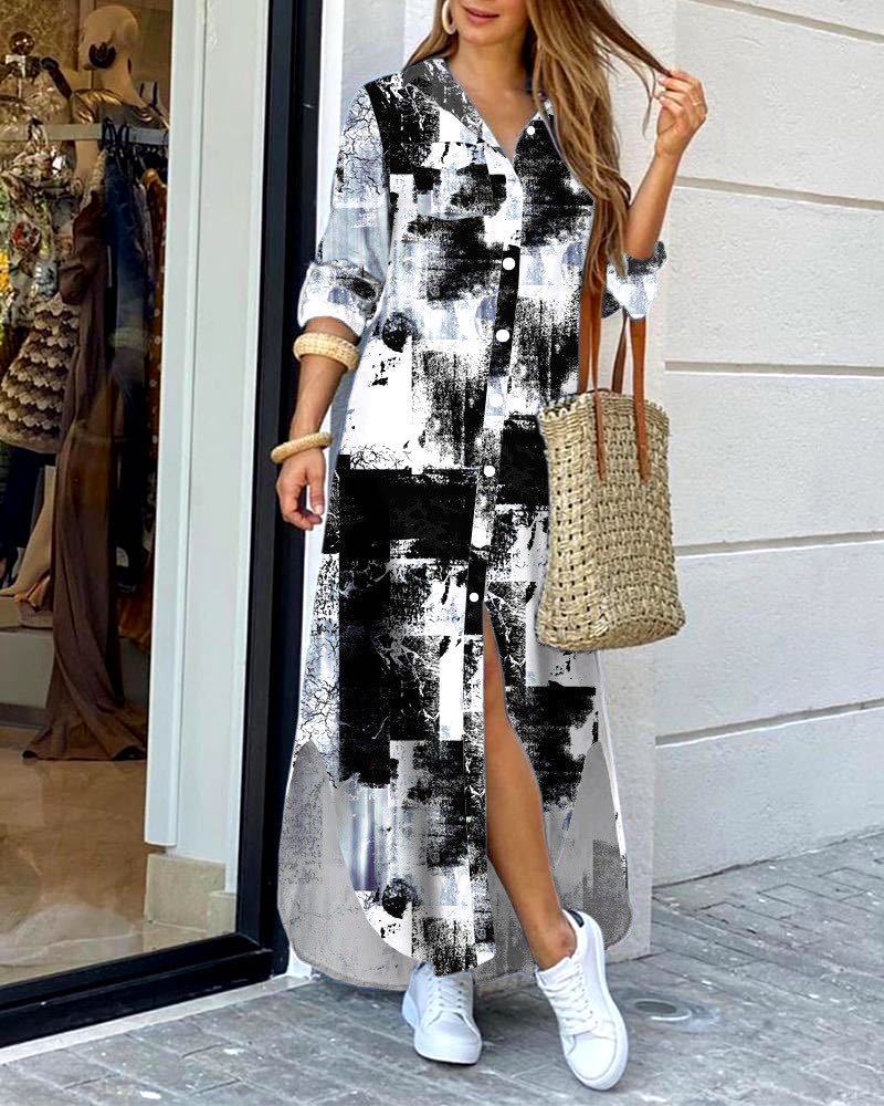 Women Long Sleeve Shirt Dress Summer Casual Boho Printed Dresses Fashion Single Breasted Button Party Female Maxi Dress Vestidos