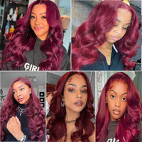 99J Burgundy Red Wig Synthetic Lace Wigs For Women Body Wave Glueless Pre Plucked Hairline Wig With Baby Hair Women Wigs