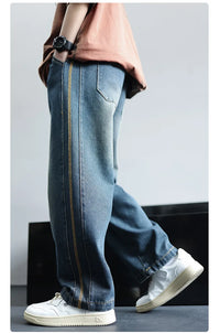 Boys Jeans 2024 Autumn&winter New Teenage Children Plus Fleece Warm Pants Boys Fried Street Handsome Pants Kids Denim Trousers