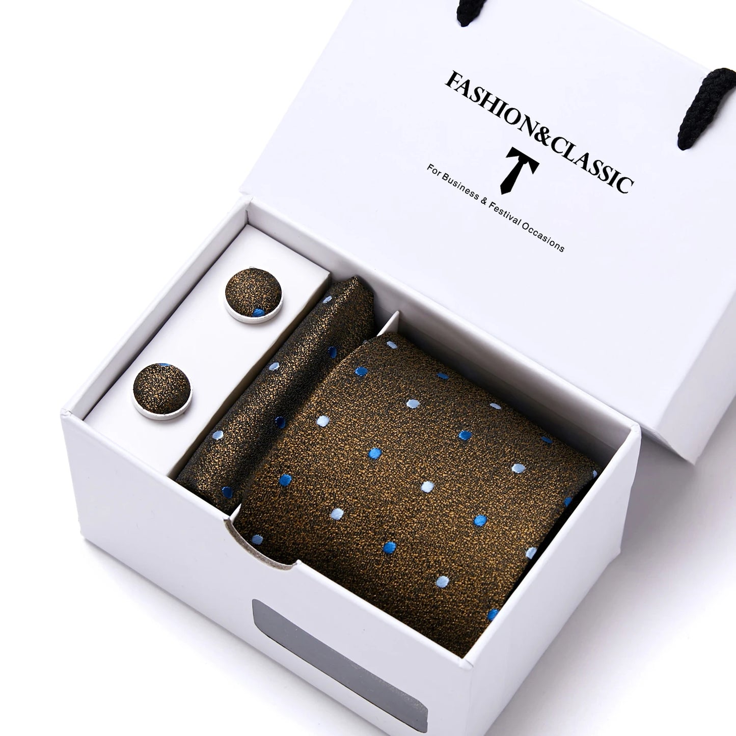 High Quality 7.5 cm Stripe Blue Tie Pocket Square Cufflinks Set For Men Gift Box Wedding Gravatas Fit Workplace