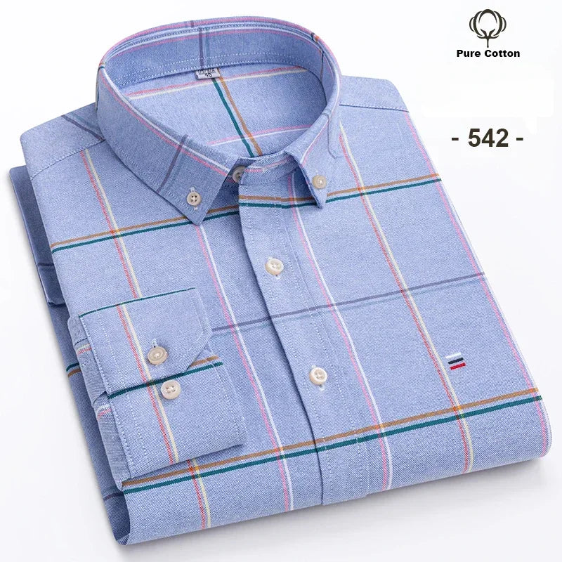 New in shirt Plus size 7xl 100%cotton Oxford long-sleeve shirts for man slim fit formal plain shirt plaid office elegant clothes