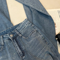 Women's Jeans Spring Retro Washed Diamond-encrusted Design Sense High-waisted Straight-leg Pants Loose Wide-leg Mopping Pants