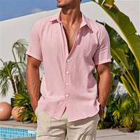 Mens Casual Shirts Summer New Fashion Solid Color Linen Shirt Men pullover Short Sleeve tops Button cardigan Lapel men Shirts
