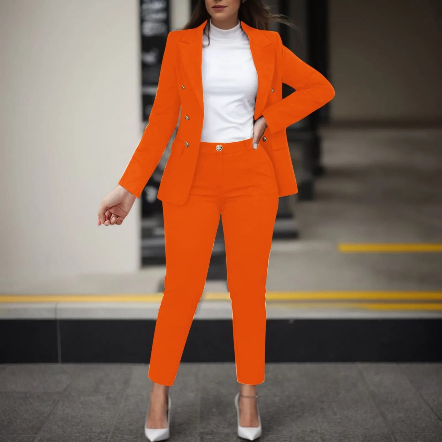 2023 Women's Two Pieces Pant Sets Formal Business Double Breasted Blazers Jacket And Pants 2 Piece Set Elegant Ladies Pant Suits