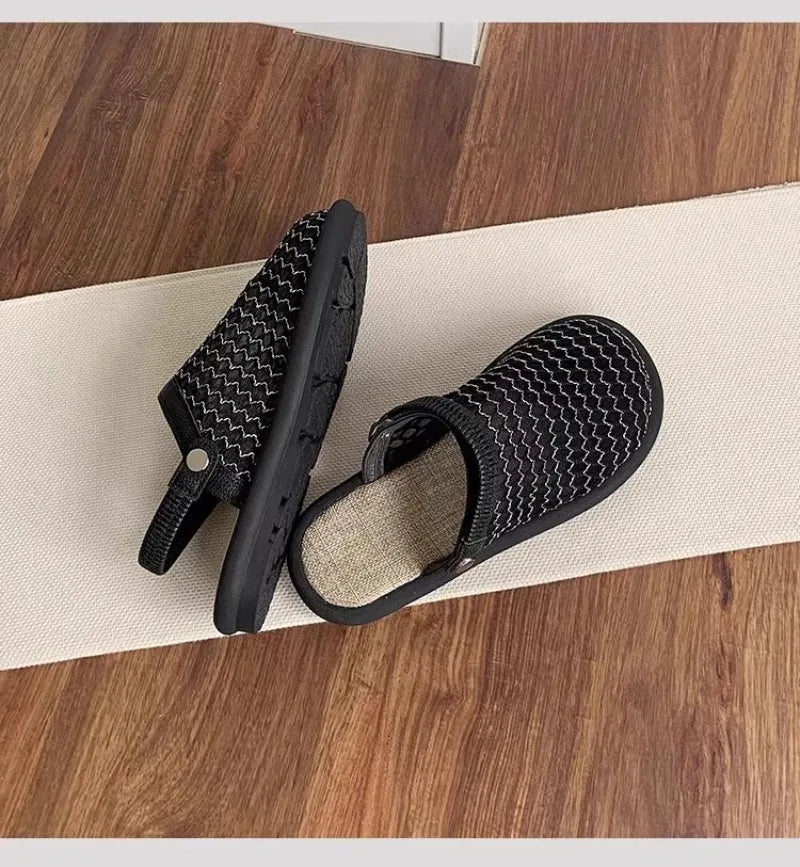 Women's Slippers 2026 Spring and Autumn Fashion Casual Round Head Baotou Thin Bottom Breathable Mesh Home Indoor Slippers