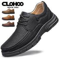CLOHOO Men's Handmade Thick Rubber Bottom Breathable Casual Leather Shoes Classic Sewn Loafers Comfortable Leisure Footwear